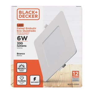 Luminária Led Embutir Quadrada 06w 6500k 12cm Black & Decker Eco